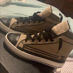 Beige and Black Chanel Sneakers
